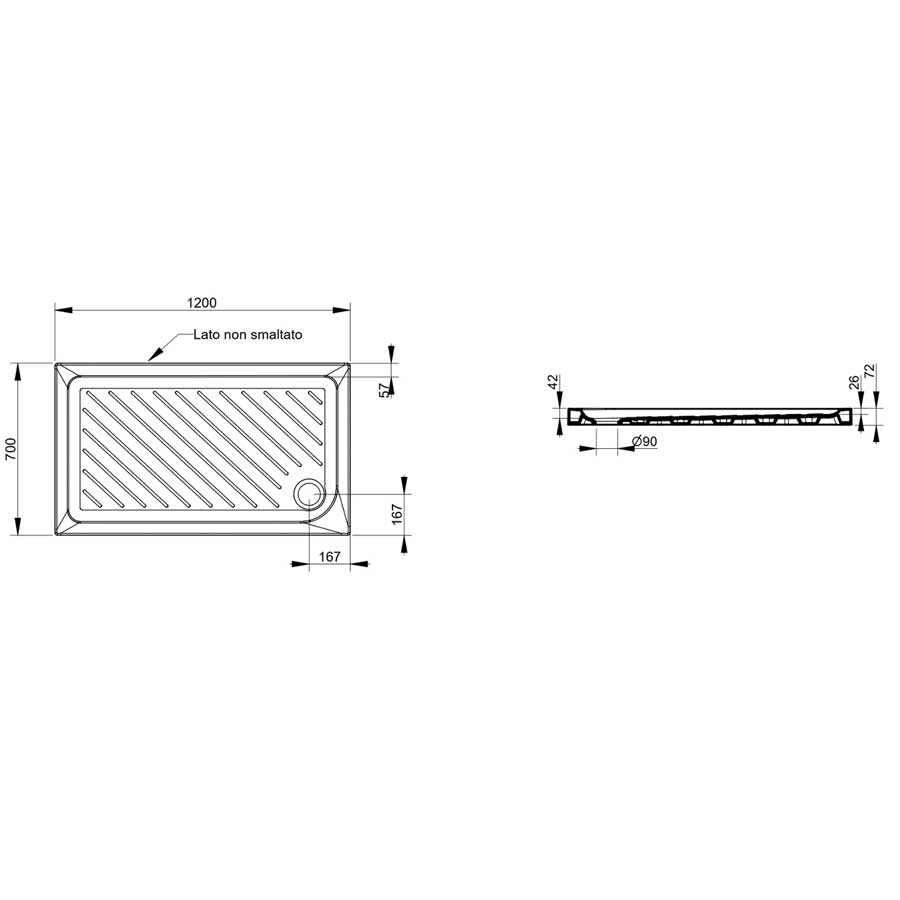 Piatto doccia Dolomite in Ceramica 70x120 Altezza 7 cm rettangolare modello Gemma 2