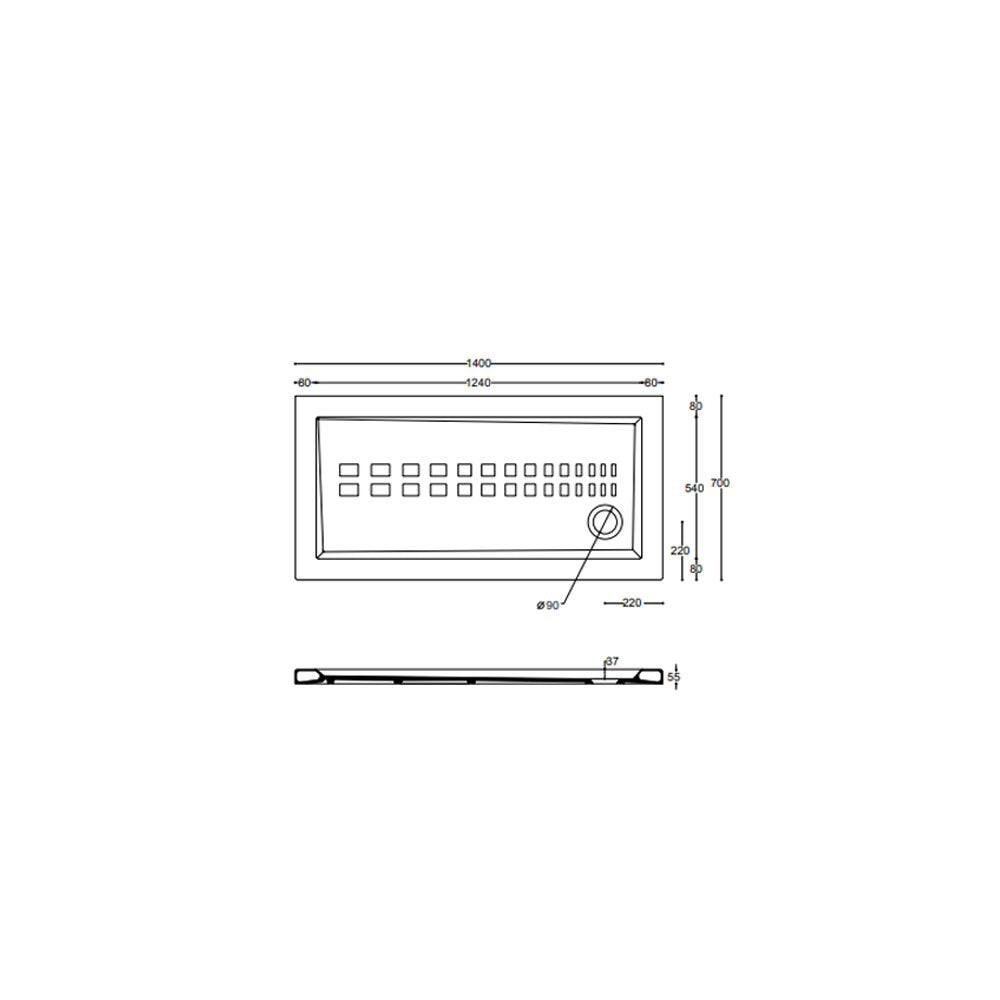 Piatto doccia rettangolare Althea Ito cm 70x140 ceramica bianca foro diametro cm 8