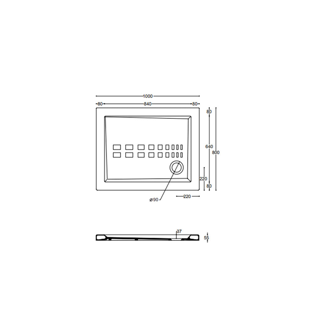 Piatto doccia rettangolare Althea Ito cm 80x100 ceramica bianca foro diametro cm 8
