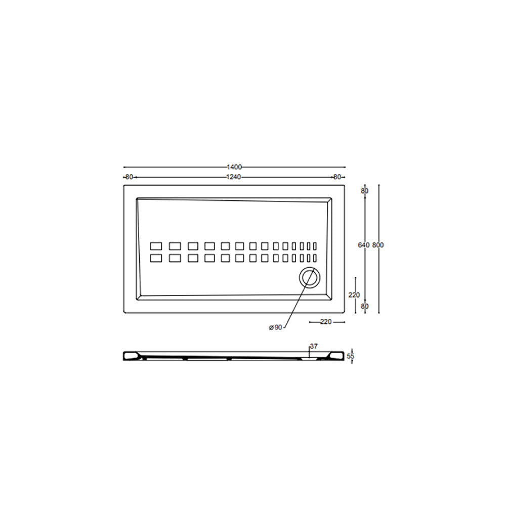 Piatto doccia rettangolare Althea Ito cm 80x140 ceramica bianca foro diametro cm 8