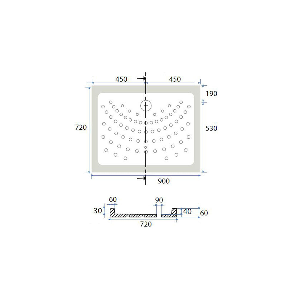 Piatto doccia rettangolare ceramica bianca 72x90 con altezza 6 cm