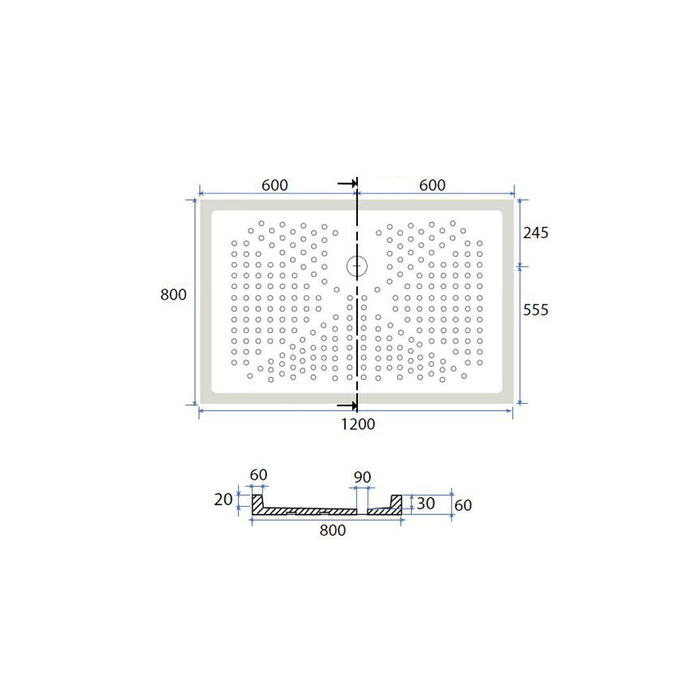 Piatto doccia rettangolare ceramica bianca 80x120 con altezza 6 cm